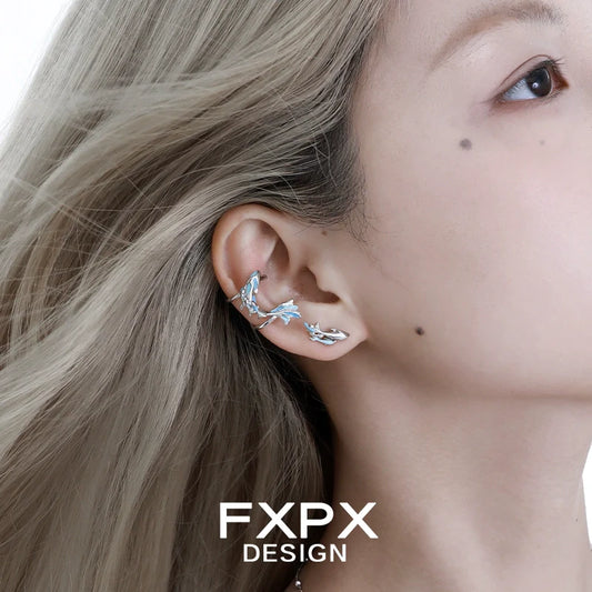 FXPX Mystic Mermaid Earrings in Silver Design Perfect for Ocean-Inspired Fashion