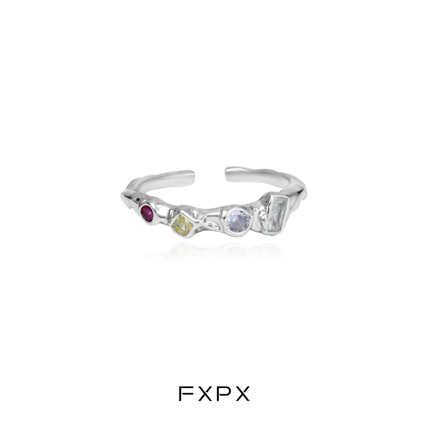 Stylish FXPX dopamine colored zircon ring featuring multiple vibrant stones for a stunning look