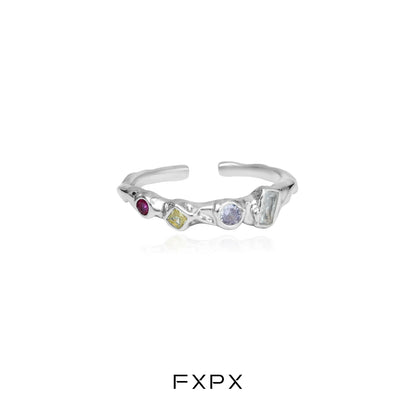 Stylish FXPX dopamine colored zircon ring featuring multiple vibrant stones for a stunning look