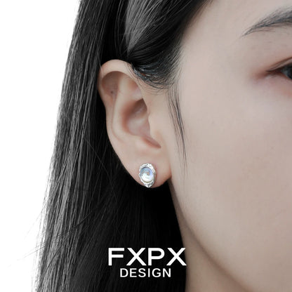 FXPX Dream Moonlight Stud Earrings in Silver with Elegant Pearl Design for Everyday Wear