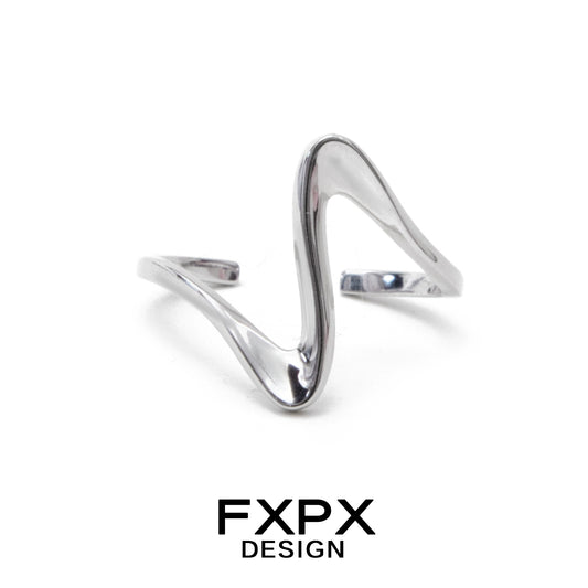 Stylish FXPX flowing silver ring with a unique wave design for modern fashion lovers