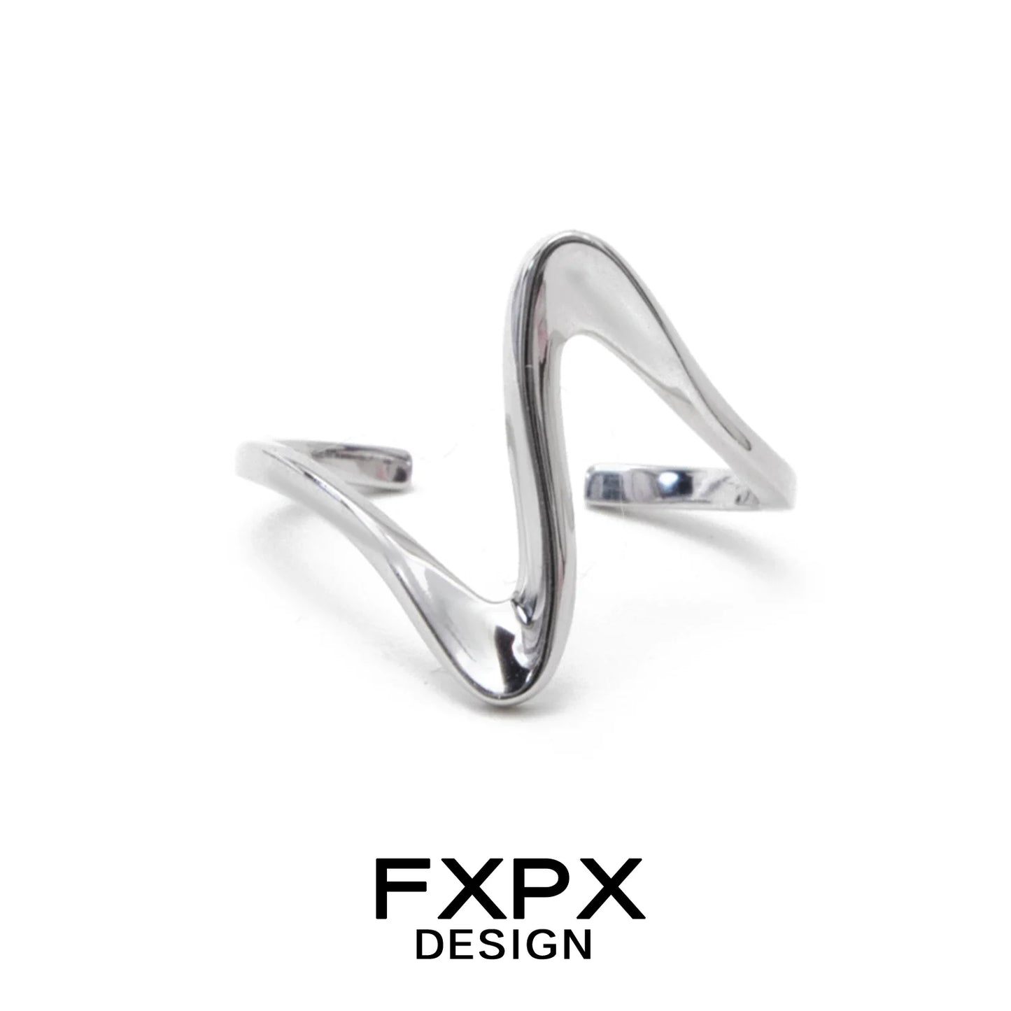 FXPX flowing silver ring featuring a modern wavy design for a stylish touch