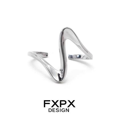 FXPX flowing silver ring featuring a modern wavy design for a stylish touch