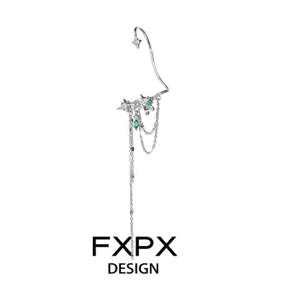 FXPX forest star ear cuff with cascading chains and green gemstone accents for a unique look