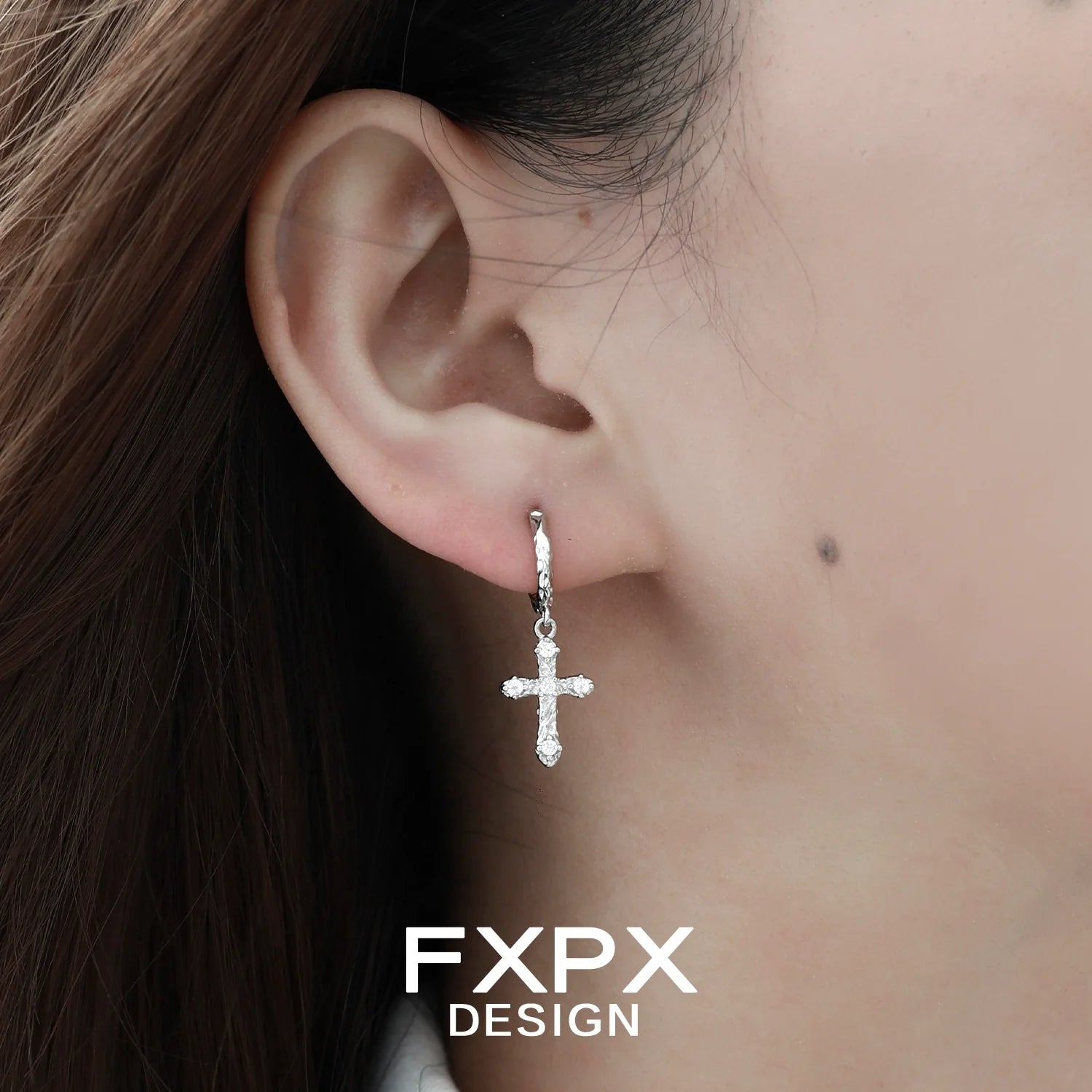 Stylish FXPX frosted cross zircon earrings featuring a delicate design for everyday wear