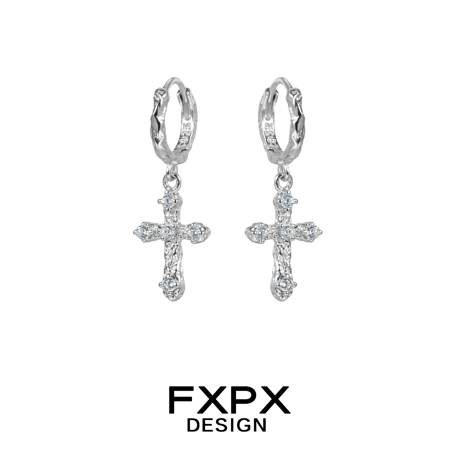 Frosted cross zircon earrings with a sleek design and shimmering details from FXPX