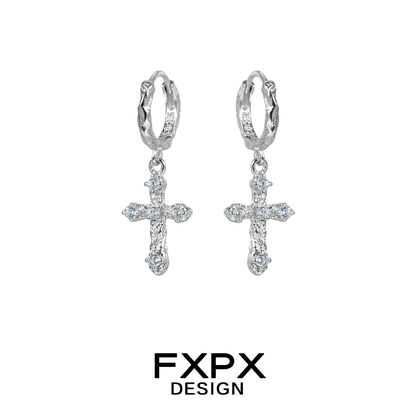 Frosted cross zircon earrings with a sleek design and shimmering details from FXPX