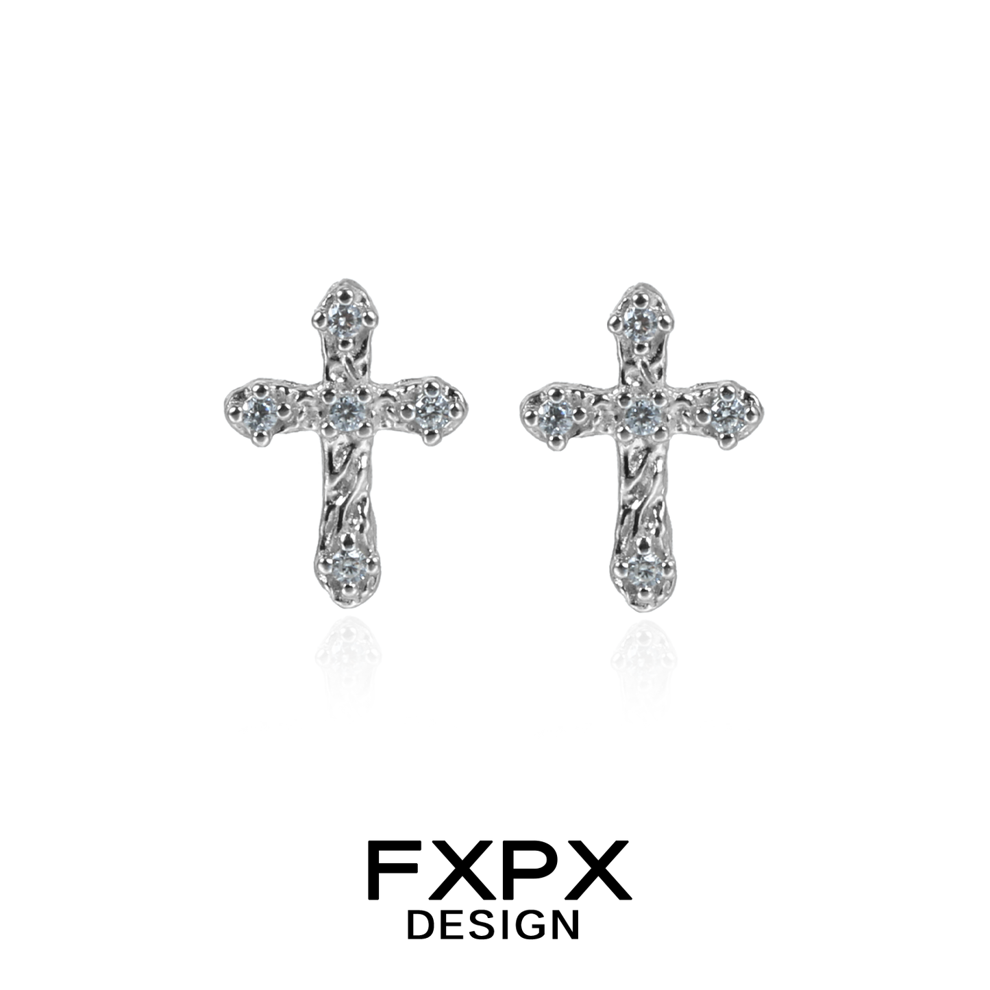 FXPX frosted cross zircon earrings with a stylish design and sparkling details