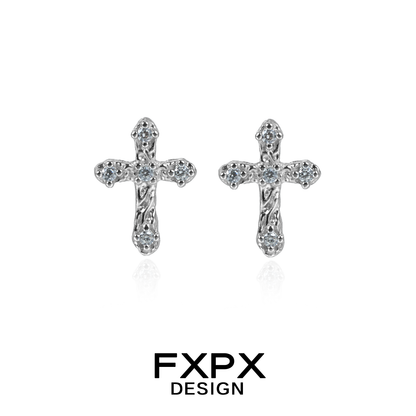 FXPX frosted cross zircon earrings with a stylish design and sparkling details