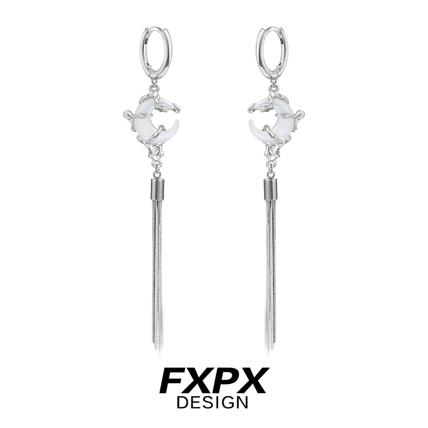 FXPX frosted tassel earrings with silver accents and elegant design for stylish outfits