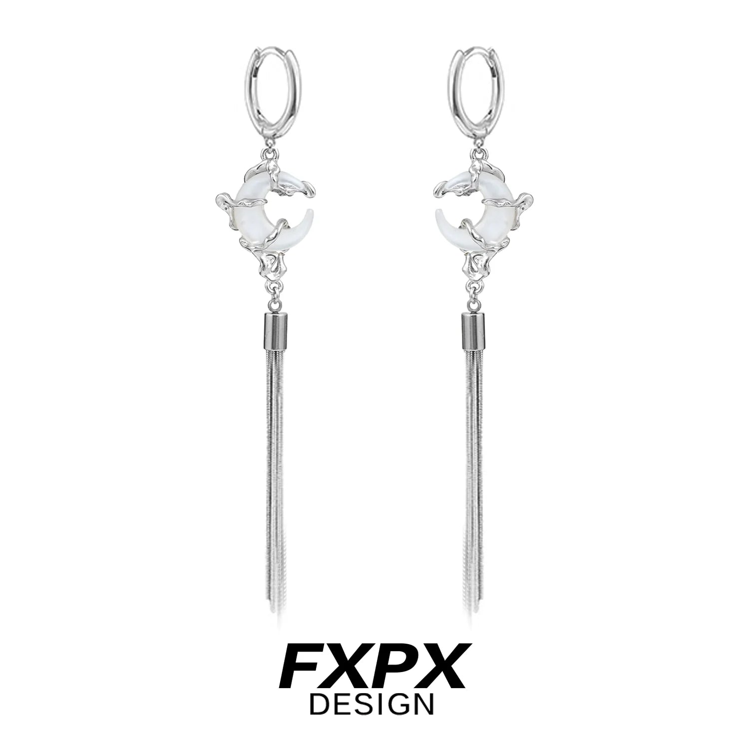 FXPX frosted tassel earrings with silver accents and elegant design for stylish outfits