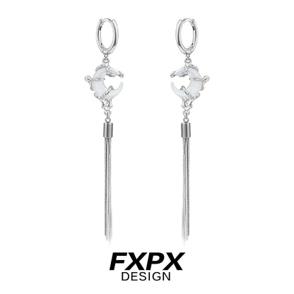 FXPX frosted tassel earrings with silver accents and elegant design for stylish outfits