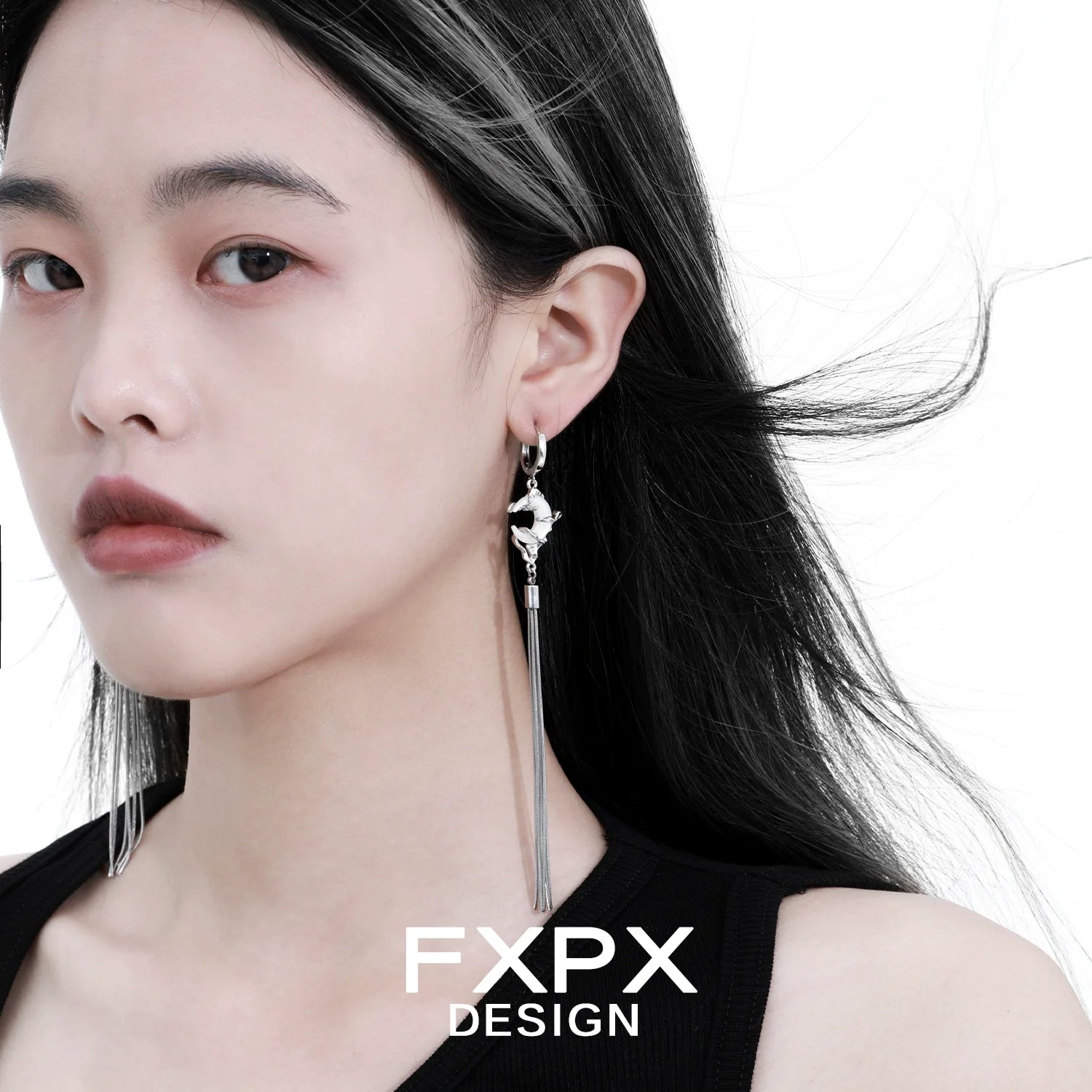 Stylish FXPX frosted tassel earrings featuring a modern design and elegant finish for everyday wear