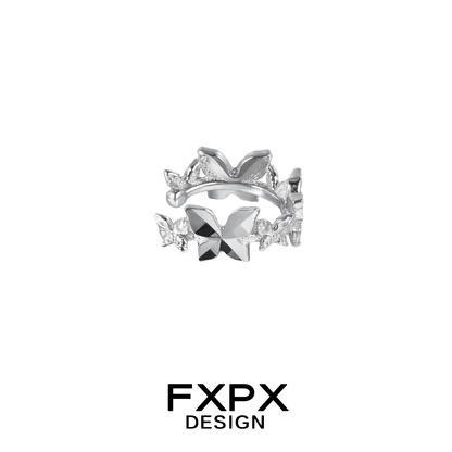 FXPX futuristic butterfly ear cuff with intricate design and shiny silver finish