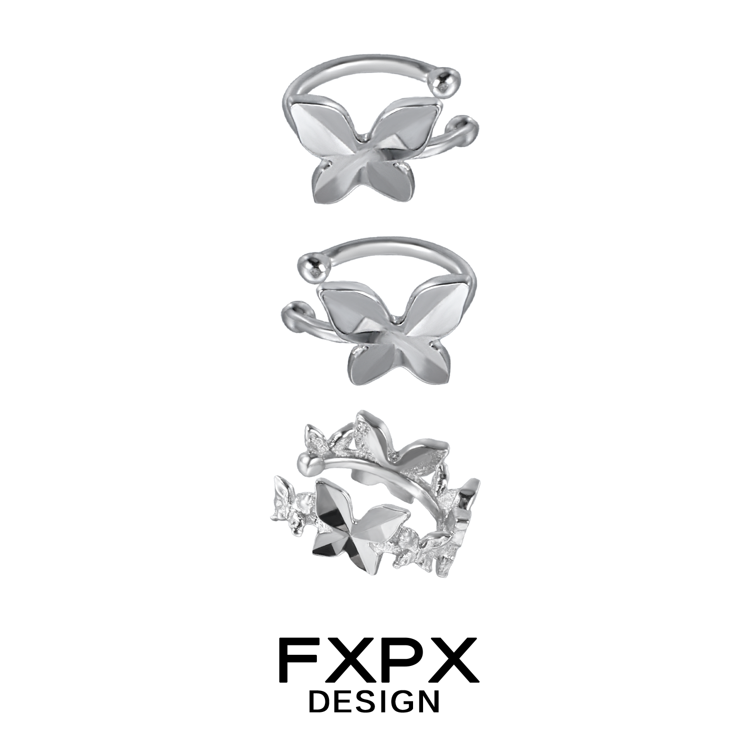 Futuristic butterfly ear cuff in silver with sleek design and shimmering details for modern ear styling