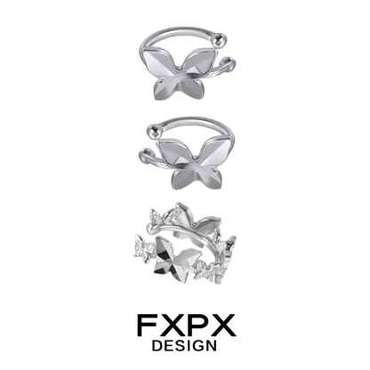 Futuristic butterfly ear cuff in silver with sleek design and shimmering details for modern ear styling