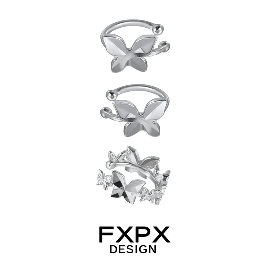 Futuristic butterfly ear cuff in silver with sleek design and shimmering details for modern ear styling