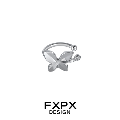 FXPX futuristic butterfly ear cuff in silver with a sleek and modern design