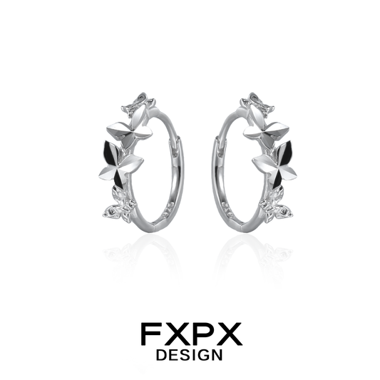 FXPX futuristic butterfly earrings in silver with intricate floral designs for modern fashion lovers