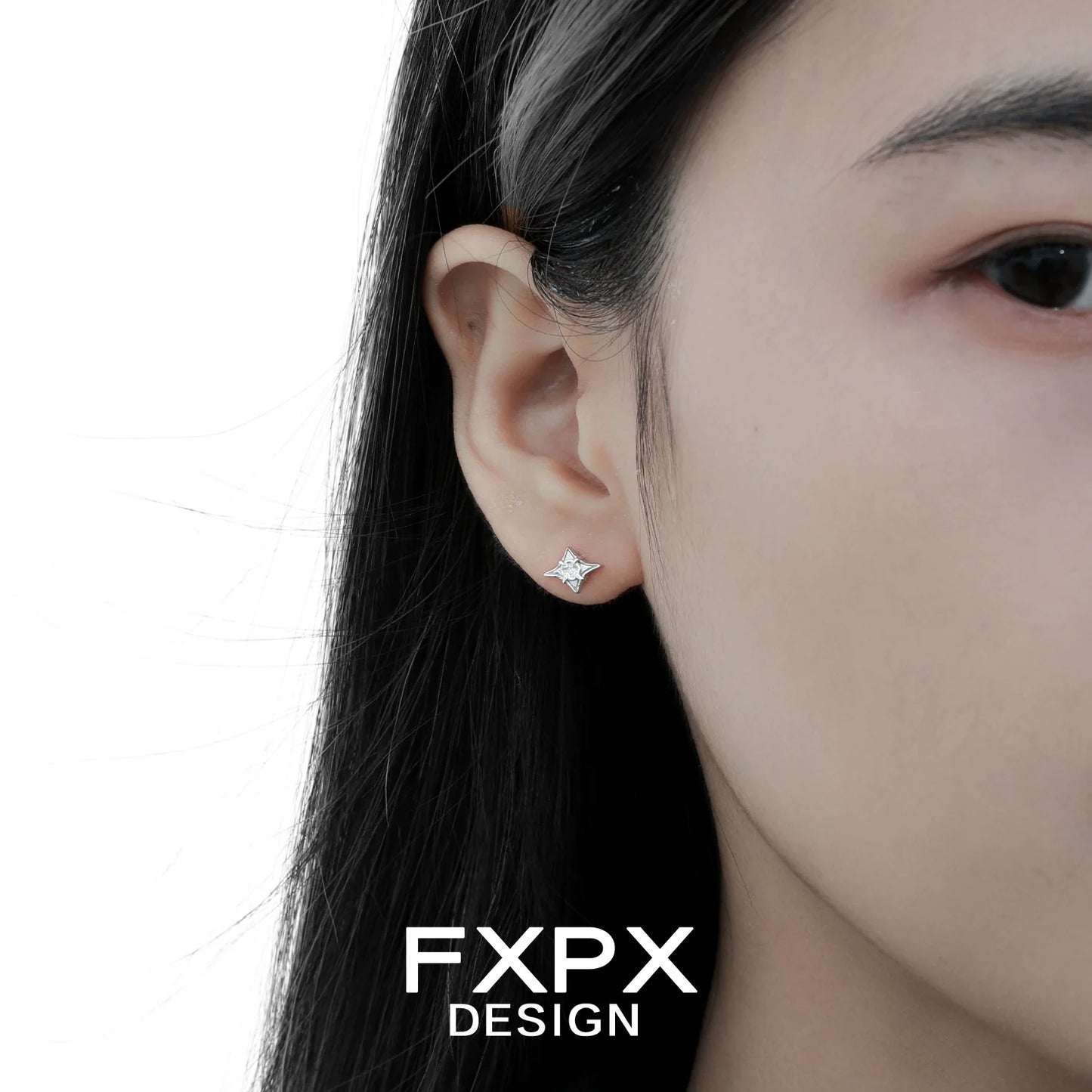 Stylish geometric star cross stud earrings in silver, perfect for everyday wear and elegance