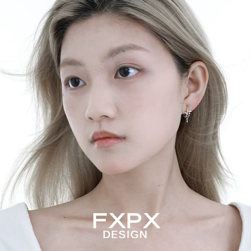 Stylish geometry silver earrings by FXPX, featuring a unique geometric design for modern elegance