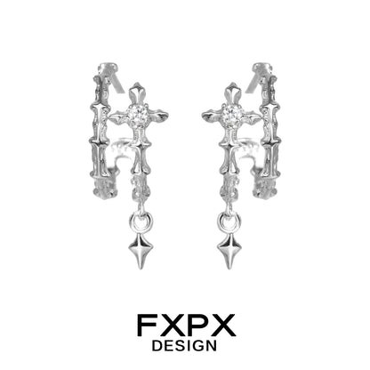 FXPX geometry silver earrings featuring a unique geometric design with intricate detailing