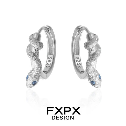 FXPX Glacier Blue Snake Earrings in Silver with Sparkling Design and Blue Accents