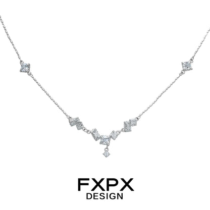 FXPX glacier shine silver necklace with elegant cubic zirconia accents for a chic look