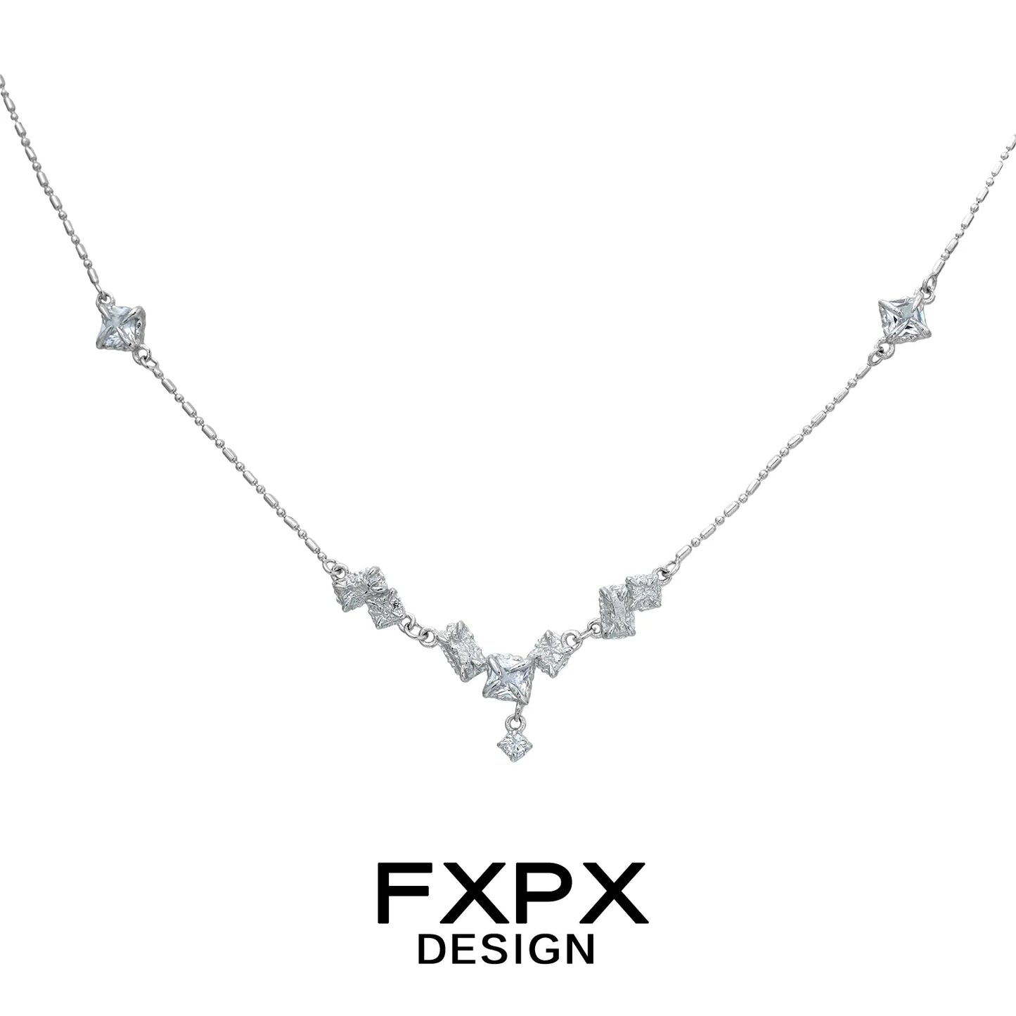 FXPX Glacier Shine Silver Necklace Featuring Sparkling Crystals in a Stunning Design