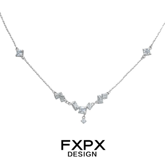 FXPX Glacier Shine Silver Necklace Featuring Sparkling Crystals in a Stunning Design