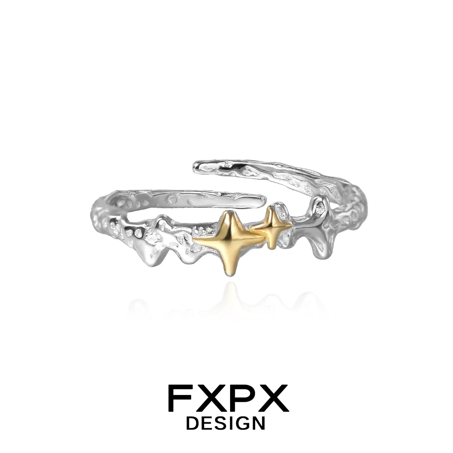 FXPX gold star ring featuring a unique design with silver and gold accents for a modern look
