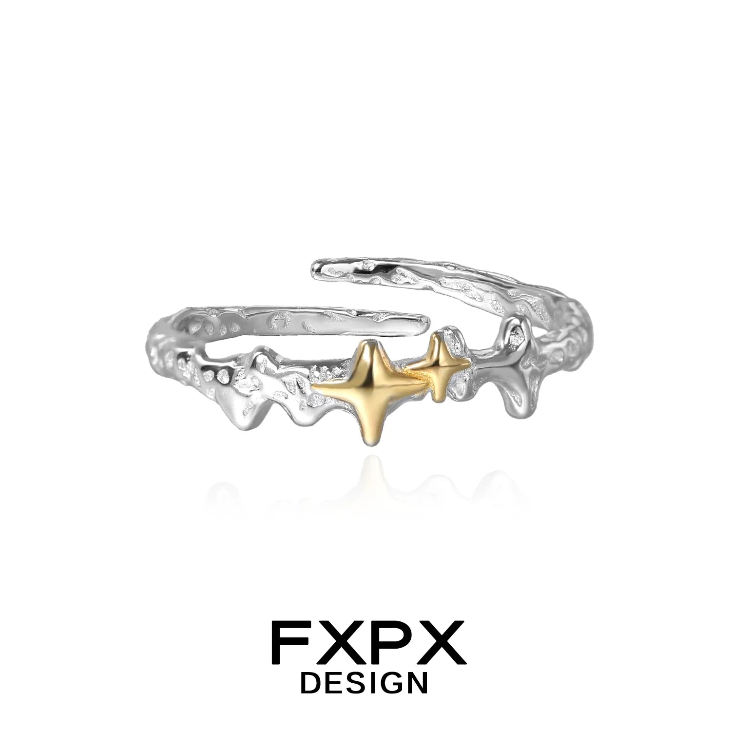 FXPX gold star ring featuring a unique design with silver and gold accents for a modern look
