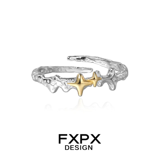 FXPX gold star ring featuring a unique design with silver and gold accents for a modern look