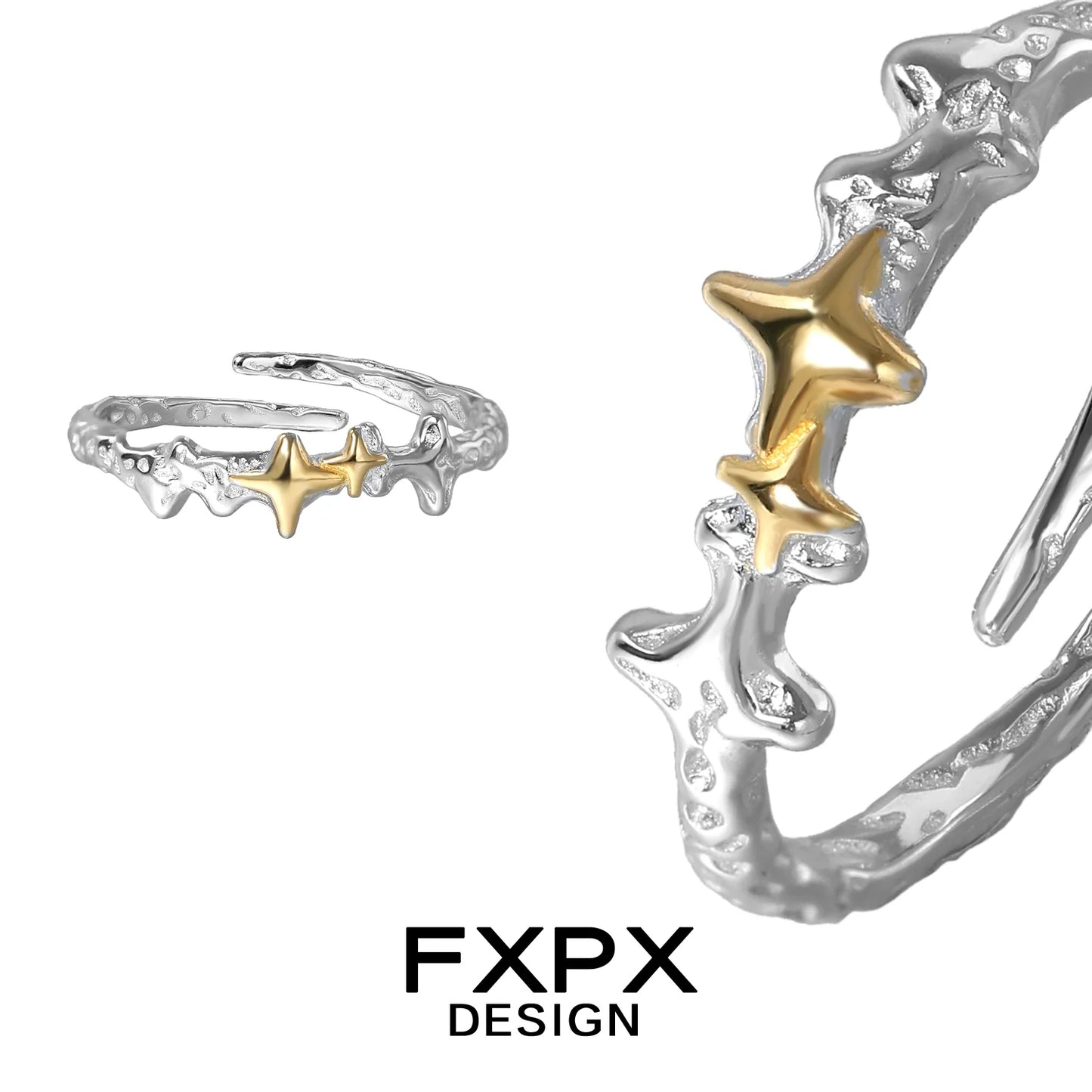 FXPX gold star ring in silver featuring a unique star design and polished finish