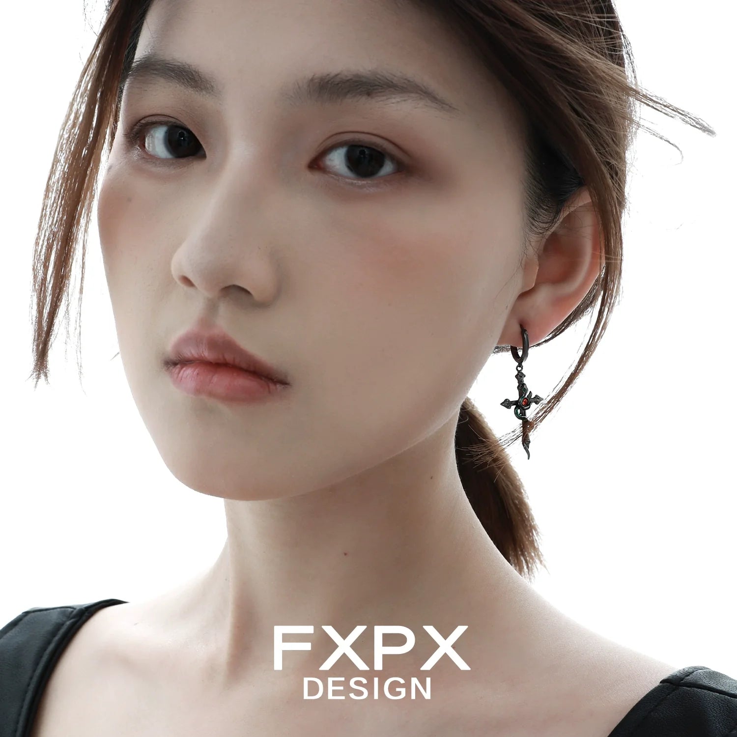 Gothic black viper snake earrings designed by FXPX for a bold fashion statement