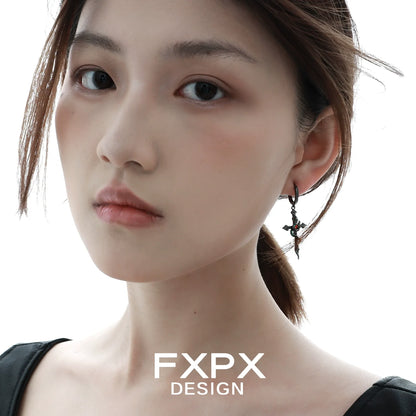 Gothic black viper snake earrings designed by FXPX for a bold fashion statement