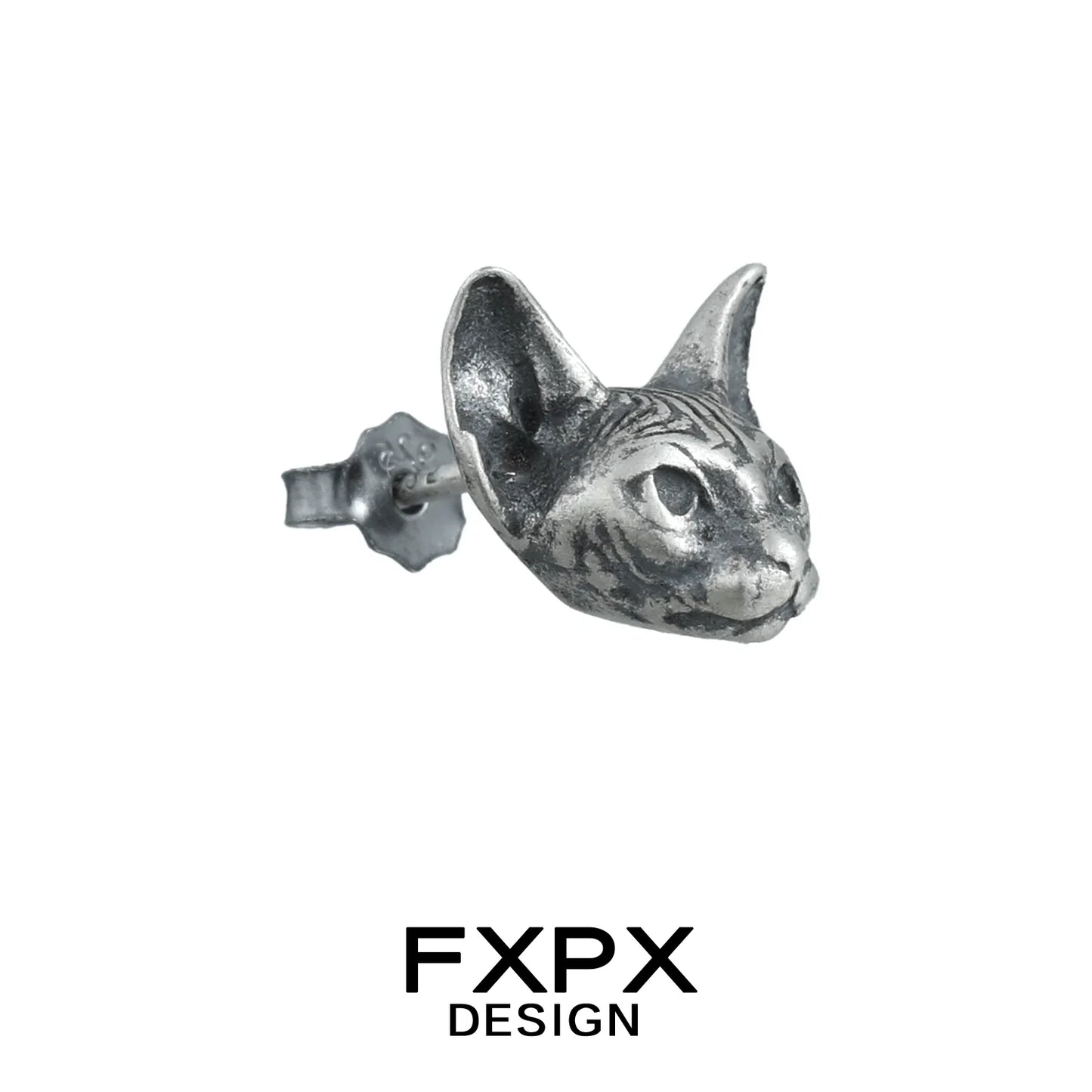 FXPX gothic cat earrings designed with a detailed cat head for a unique accessory