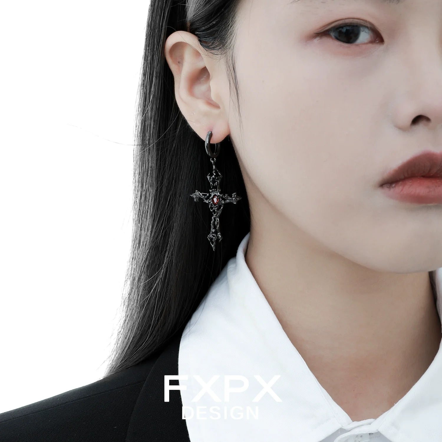 FXPX gothic cross earrings with intricate details, perfect for a stylish gothic look