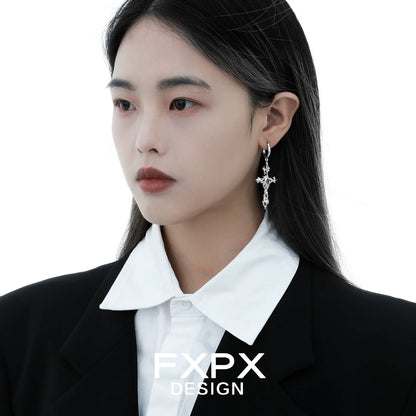 Stylish FXPX gothic cross earrings with intricate design, perfect for adding a bold statement to any outfit