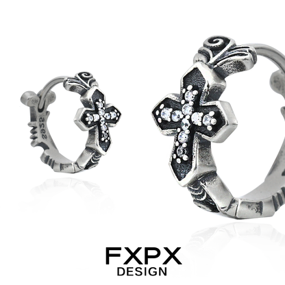 Stylish gothic cross earrings by FXPX featuring intricate designs and sparkling accents