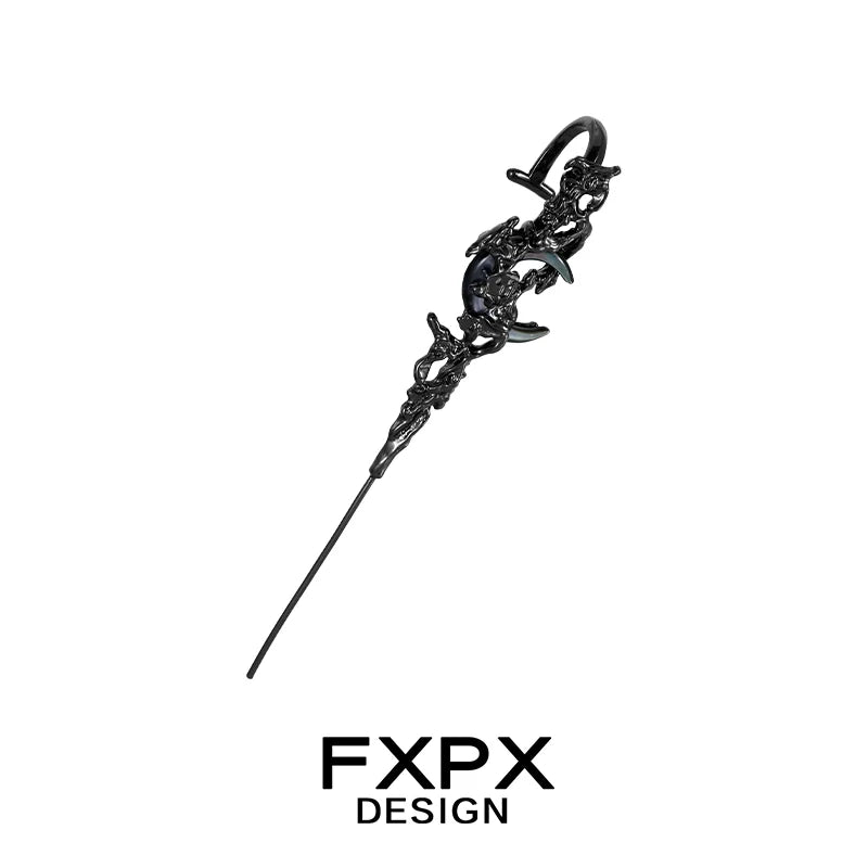 Black FXPX gothic ear needle jewelry with intricate design for a unique style