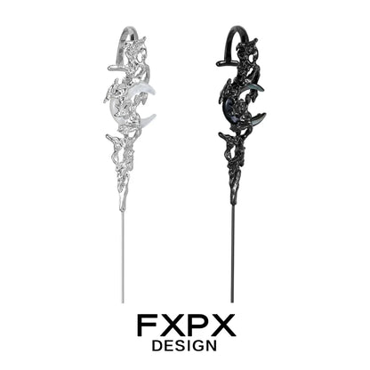 FXPX Gothic ear needle jewelry in silver and black with intricate design for unique style