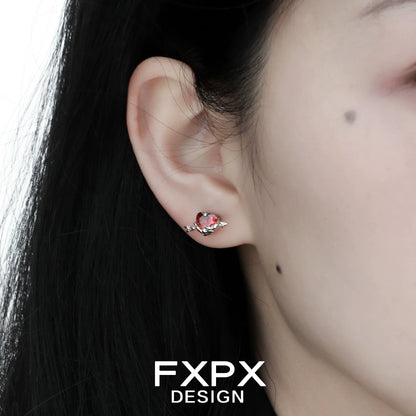 Elegant FXPX gothic heart earrings featuring intricate design for a unique fashion statement