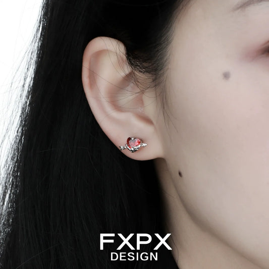 Elegant FXPX gothic heart earrings featuring intricate design for a unique fashion statement