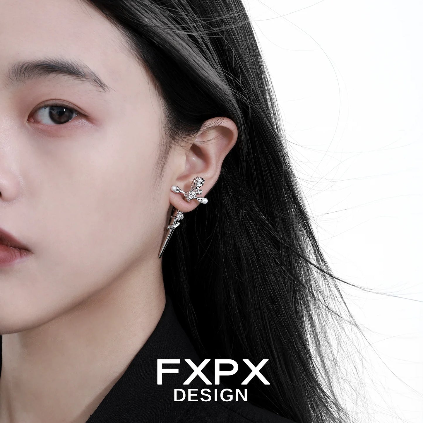 FXPX Gothic Rose Cross Earrings with Unique Design, Perfect for Dark Fashion Enthusiasts