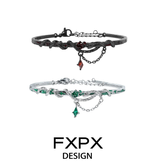 FXPX gothic rose snake bracelet in silver and black with intricate details and decorative charms