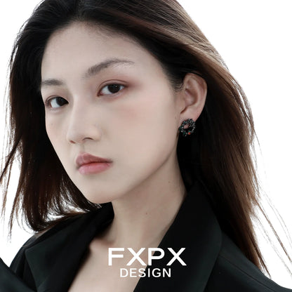 Elegant gothic rose snake earrings by FXPX featuring intricate design and dark floral accents