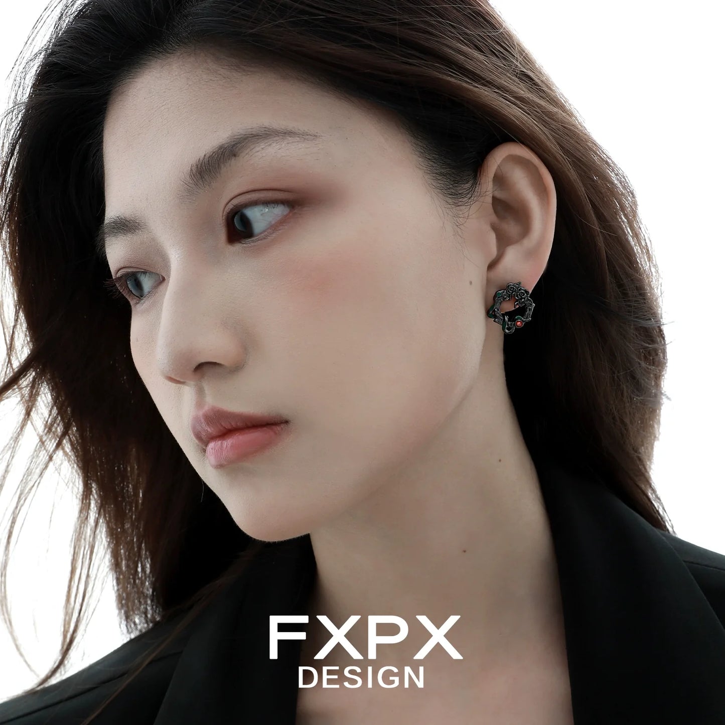 Gothic rose snake earrings by FXPX featuring intricate design and bold colors