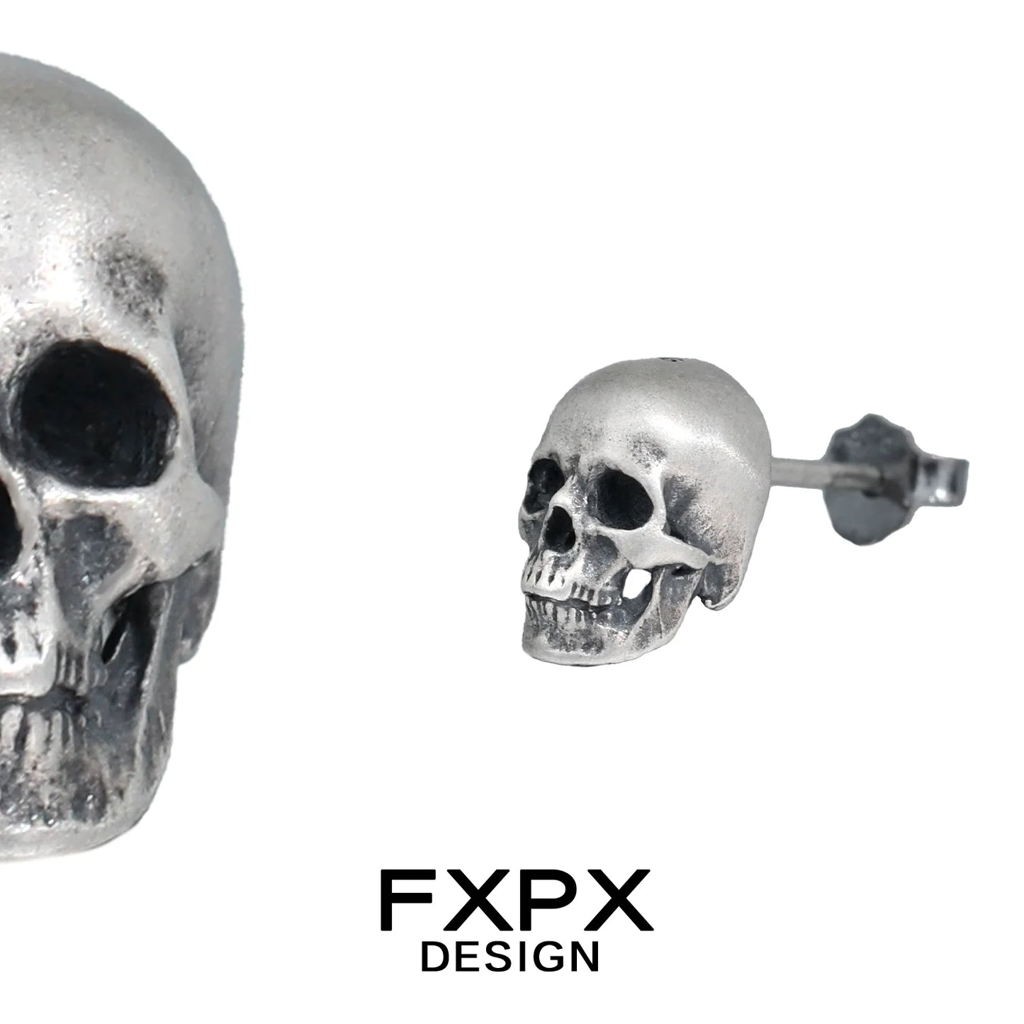 FXPX gothic skull silver earrings with detailed design for stylish gothic accessories