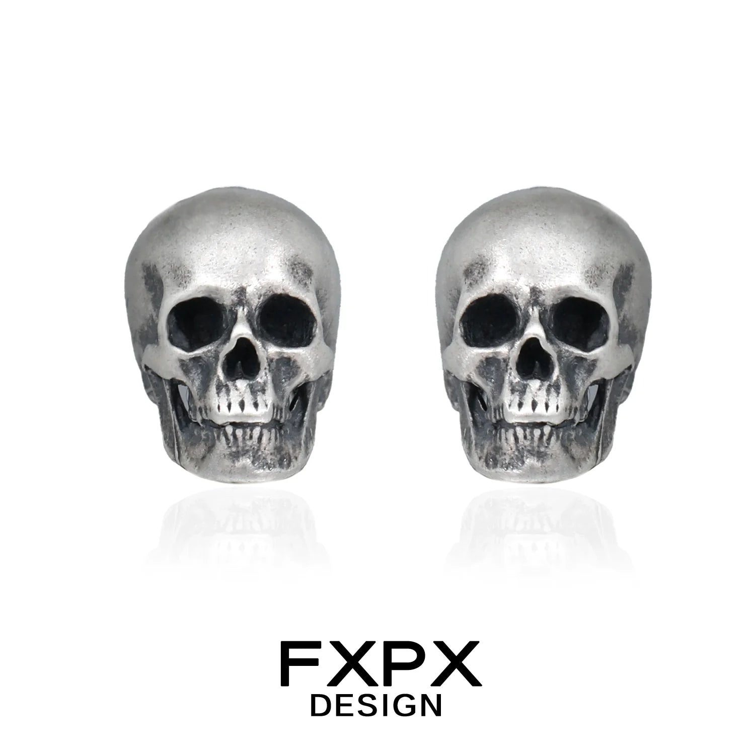 FXPX gothic skull silver earrings featuring detailed skull design for a bold statement
